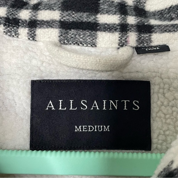 AllSaints Luella Check Jacket Black White Buffalo Plaid Medium Sherpa Lined - Picture 3 of 12